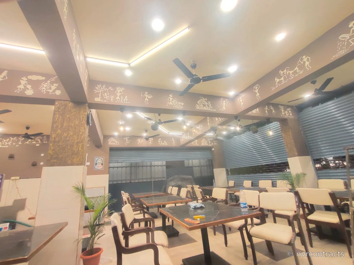 Restaurant interior with ceiling lighting