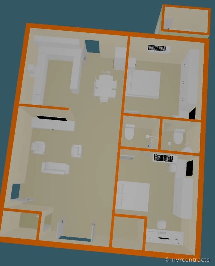 Three-dimensional house floor plan layout